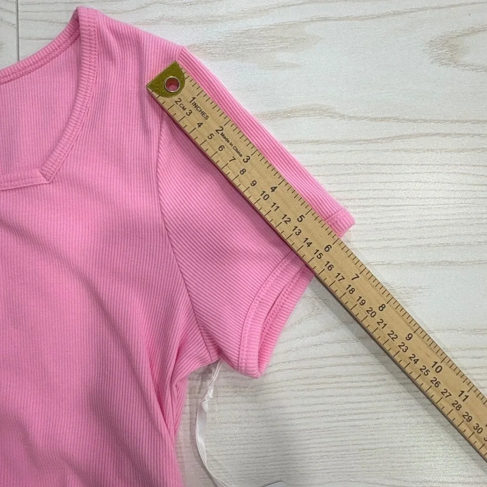 Justice NASCAR Top Girls XL 16-18 Pink Ribbed Cinched Side Square Neck NEW